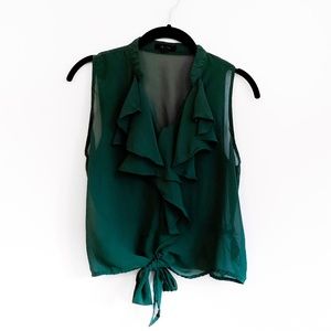 Mine Chiffon Ruffle Bib Sleeveless Front-tie Top S